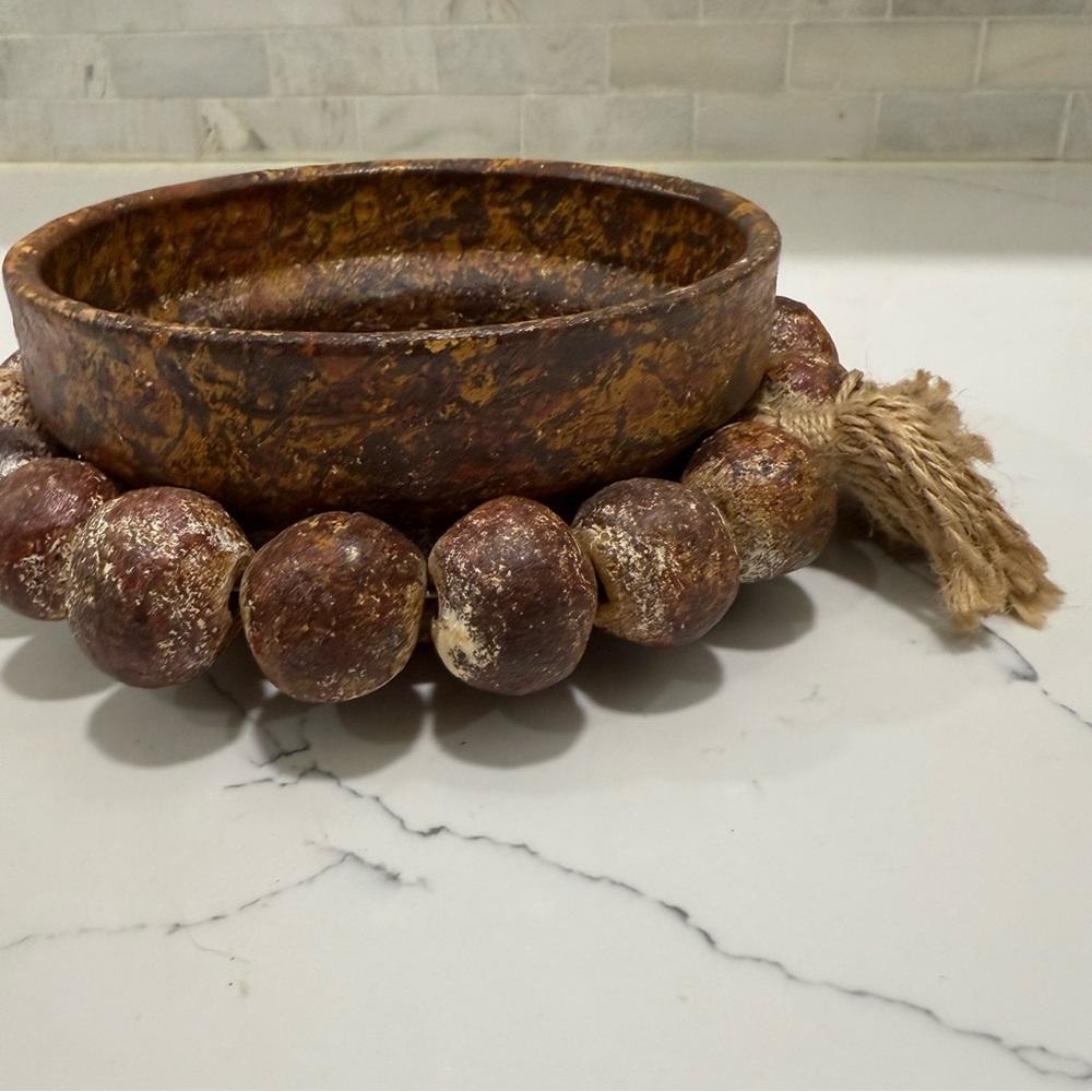 Rustic Brown Decorative Bowl with Tassel - Picture 6 of 8